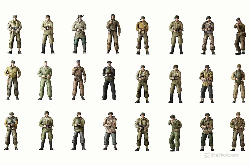 Game And Movie Character Action Figures With Various Military Poses And Outfits 3d model 