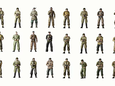 Game And Movie Character Action Figures With Various Military Poses And Outfits 3d model