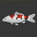 Red White Black Koi Fish With Mosaic Pattern On Body And Reflection On Gray Background 3d model