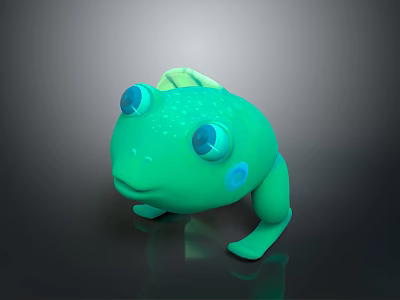 Green Reptile 3D Model With Big Eyes Smooth Surface And Standing Pose Design 3d model