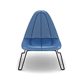 Blue Leather Leisure Chair With Stitched Backrest And Black Metal Frame