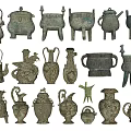 Ancient Style Ceramic Vessels With Diverse Shapes Including Jars Pots And Teapots Featuring Intricate Patterns 3d model
