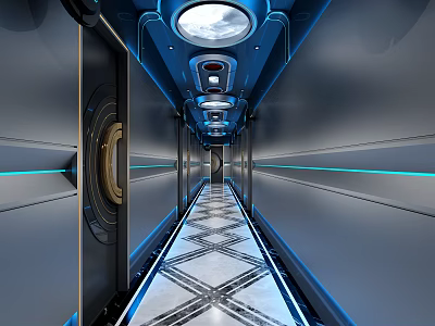 Modern Futuristic KTV Corridor Interior Design With Tech Inspired Lighting And Ambience 3d model