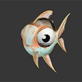 Cute 3D Cartoon Fish Character With Big Eyes Pink Blue Body And Orange Fins