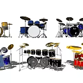 Musical Instruments Various Styles of Drum Sets With Colorful Cymbals and Drums