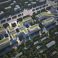 Modern Office Buildings With Green Roofs And Landscaped Surroundings In Urban Complex