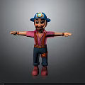 Cartoon Worker 3D Model With Blue Hat Pink Shirt Red Suspenders And Tool Belt