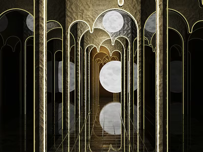 Modern Luxury KTV Corridor With Mirrors Lighting And Golden Accents 3d model