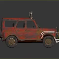 Vintage Rusty Red Off Road Vehicle Model With Roof Rack And Big Wheels