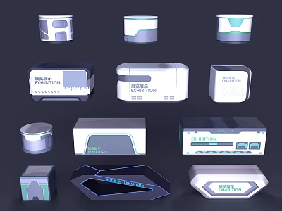 Modern Display Shelves Featuring Diverse Geometric Shapes And Sleek Designs 3d model