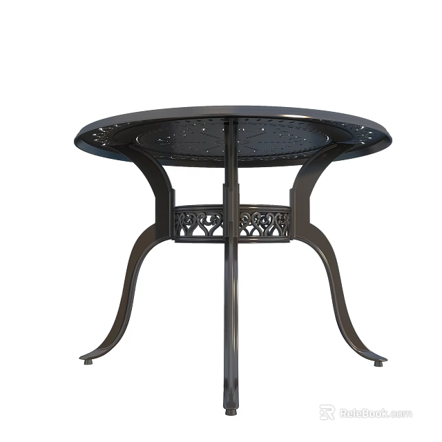 Stylish Metal Outdoor Table with Perforated Round Top and Ornate Decorative Legs 3d model 