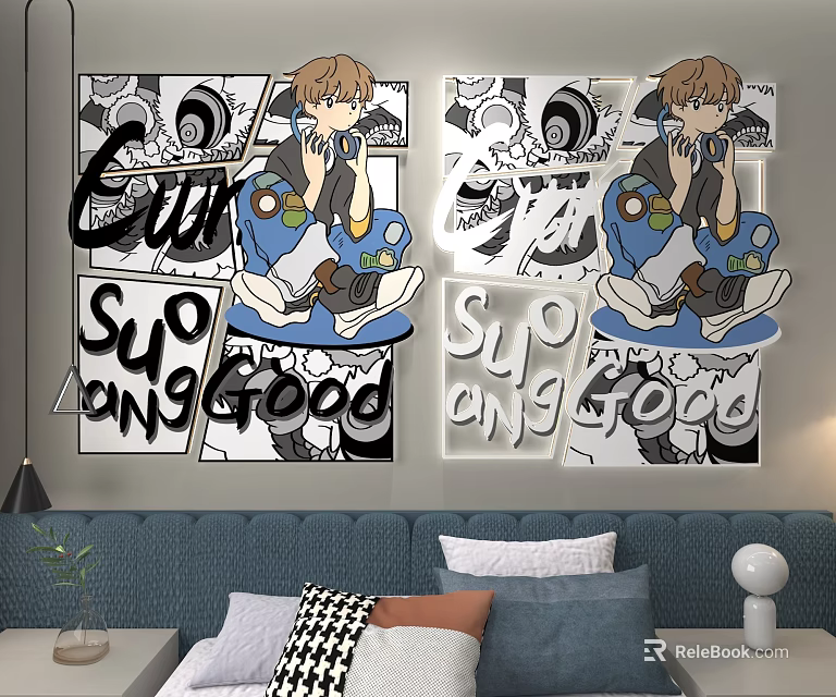 Cartoon Character Comic Style Wall Decor With Eun Suo ang Good Text For Living Room 3d model 