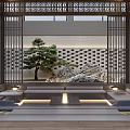 New Chinese Courtyard Pavilion With Rockery Water Feature And Green Plants