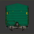 Green Train Freight Car With Yellow Stripes On Gray Background And Metal Surface