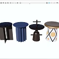 Stylish Side Tables With Various Designs Including Black Blue And White Patterns 3d model