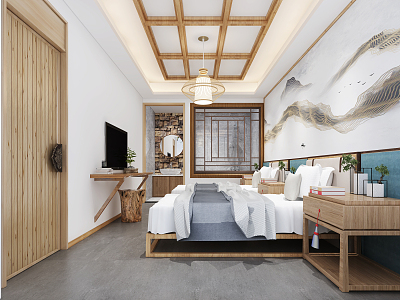 New Chinese Room Homestay Hotel Rooms 3d model