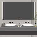 Modern Bathroom Vanity Cabinet Design With Double Sinks Illuminated Mirror And Plants