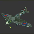 Detailed Spitfire Model Airplane with Green Camouflage Paint and RAF Roundels on Dark Background