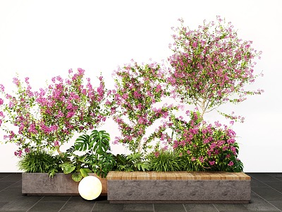 Landscape Leisure Seat Bougainvillea Green Planting Bench Wood 3d model