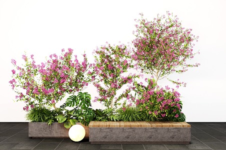 Landscape Leisure Seat Bougainvillea Green Planting Bench Wood 3d model