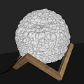 Modern Decorative Lamp With Fluffy White Sphere And Wooden Triangular Stand 3d model