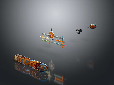 Weapon 3D Models Featuring Orange Blue Elements Metallic Texture and Gray Background Reflection 3d model