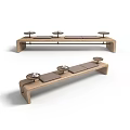 Modern Minimalist Wooden Sofa Bench With Cushioned Seats And Small Round Tables