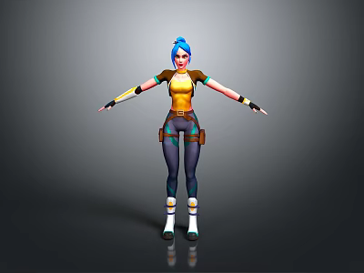 Cute Child Character With Blue Hair Yellow Top And Open Arms Pose 3d model