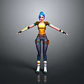 Cute Child Character With Blue Hair Yellow Top And Open Arms Pose