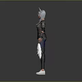 3D Stylized Character Model With Cat Ears Striped Top Black Pants White Shoes And Tail