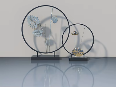 Elegant Hinged Door Design With Circular Metal Frames And Leaf Flower Decorations 3d model