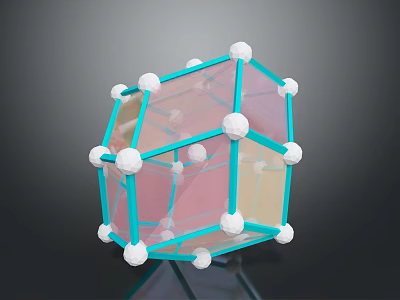 Geometric Transparent Daily Living Decorative Structure With Blue Frame And White Spherical Nodes 3d model