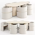 Modern Table And Chair Set With Oval Wooden Table And Beige Minimalist Chairs