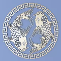 Exquisite Circular Carving Design With Two Koi Fish And Geometric Border Artwork 3d model