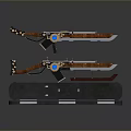 Two Wooden Firearms With Blue Accents And Black Storage Case