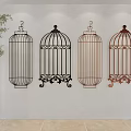 Colorful Birdcage Shaped Metal Wall Decor Hanging On White Wall With Decorative Design