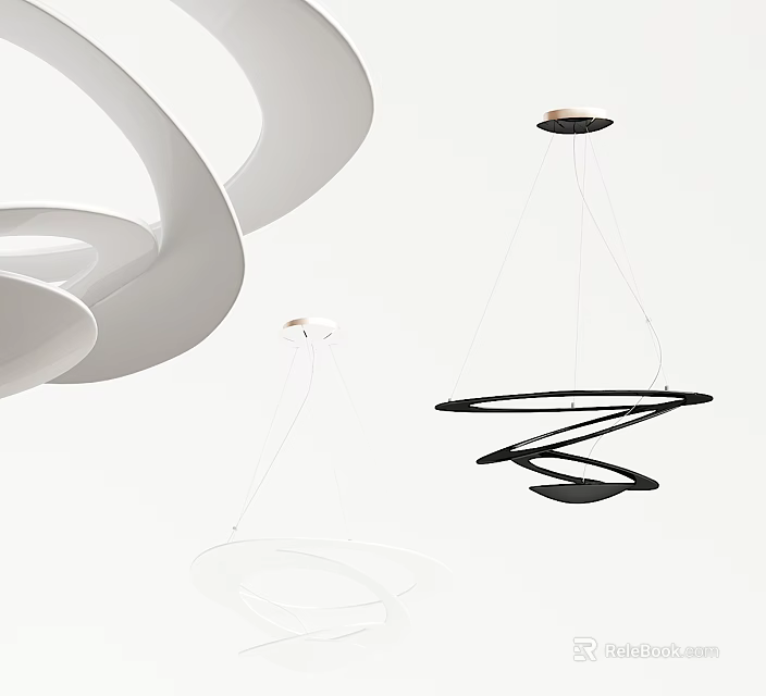 Modern Minimalist Chandeliers With Sleek Curved Spiral Shapes In White And Black Design 3d model 
