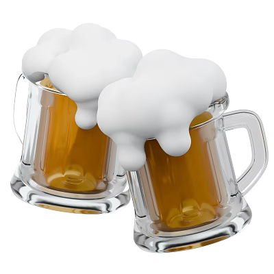 Two Transparent Beer Mugs Filled With Golden Beer Overflowing White Foam 3d model