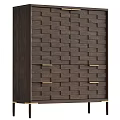 Modern Entryway Cabinet Sideboard With Woven Wooden Texture And Metal Handles