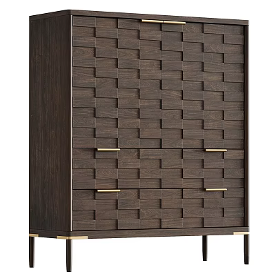 Modern Entryway Cabinet Sideboard With Woven Wooden Texture And Metal Handles 3d model