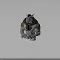 Fierce Mythical Creature Character With Red Horns Sharp Teeth Brown Mane And Red Arm Tattoos