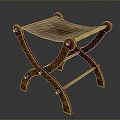 Vintage Rustic Stool with Crossed Metal Frame and Leather Seat Surface