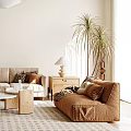 Modern Living Room Interior Design With Sofa Coffee Table Area Rug Bookshelf And Pendant Light