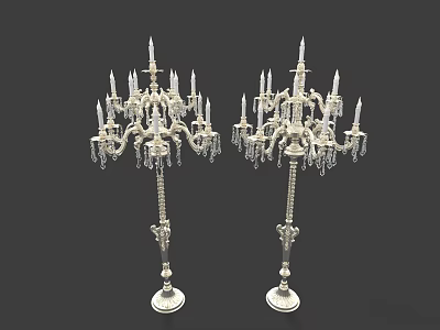 Pair of Elegant Silver Floor Lamps With Crystal Decorations And Multiple Arms 3d model