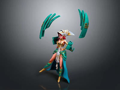 Fantasy Character And Mythical Creature With Red Hair Green And Gold Outfit And Decorative Hat 3d model