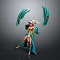 Fantasy Character And Mythical Creature With Red Hair Green And Gold Outfit And Decorative Hat