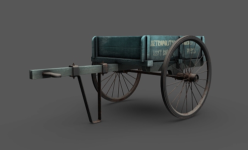 Vintage Wooden Trailer Ancient Farm Tools 3d model