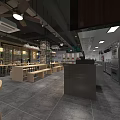 Modern Restaurant Interior With Menu Display Wooden Tables And Open Layout 3d model