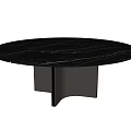Round Black Marble Dining Table With Metal Base And Textured Surface Design 3d model