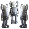 Three Gray KAWS Style Dolls With XX Eyes Round Ears And Shorts Decorative Figures